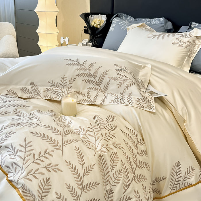 1500TC Egyptian Cotton Golden Embroidery BeddingSet with quilt cover - King/Queen Size Luxury Bedding