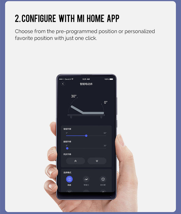 XIAOMI 8H MILAN SMART ELECTRIC ADJUSTABLE BED with Xiaomi 8H Memory Foam Mattress freeshipping - JOSEPH&CASEY